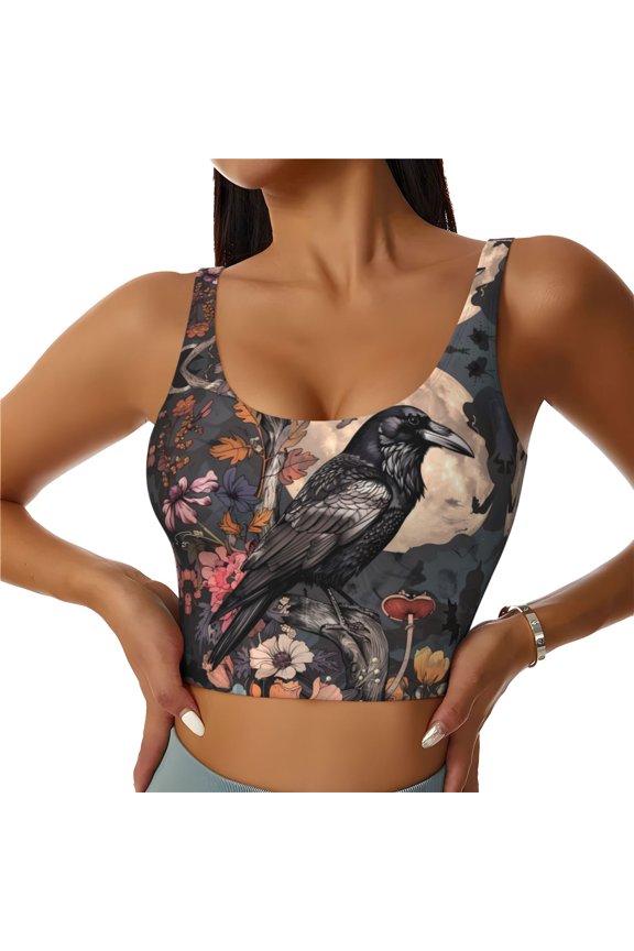 Sports Bras for Women High Support -Moonlit Crow Blossoms Soft Athletic Crop Workout Tank Top for Women