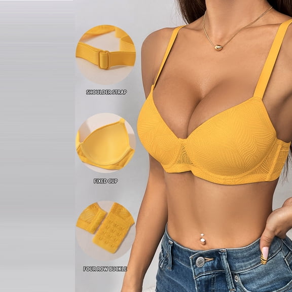 Sports Bras for Women High Support New Women's Solid Color Backless Seamless Push-Up Beautiful Back Underwear Everyday Bras Style B-3 Yellow XL