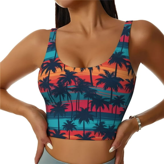 Sports Bras for Women High Support -Palm Tree_An Soft Athletic Crop Workout Tank Top for Women