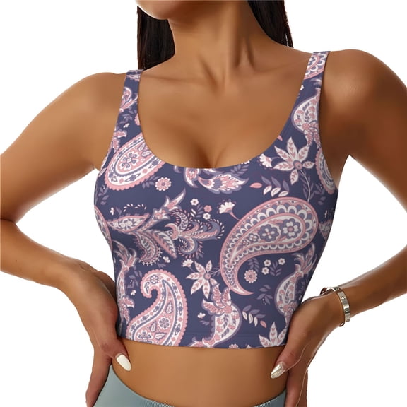 Sports Bras for Women High Support -Pink Purple Paisley Soft Athletic Crop Workout Tank Top for Women