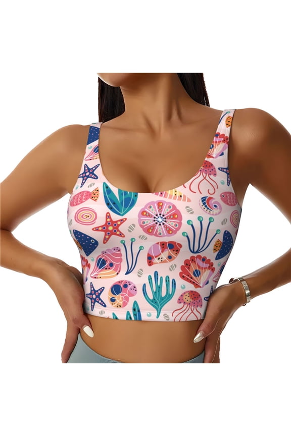 Sports Bras for Women High Support -Pink Shell Soft Athletic Crop Workout Tank Top for Women