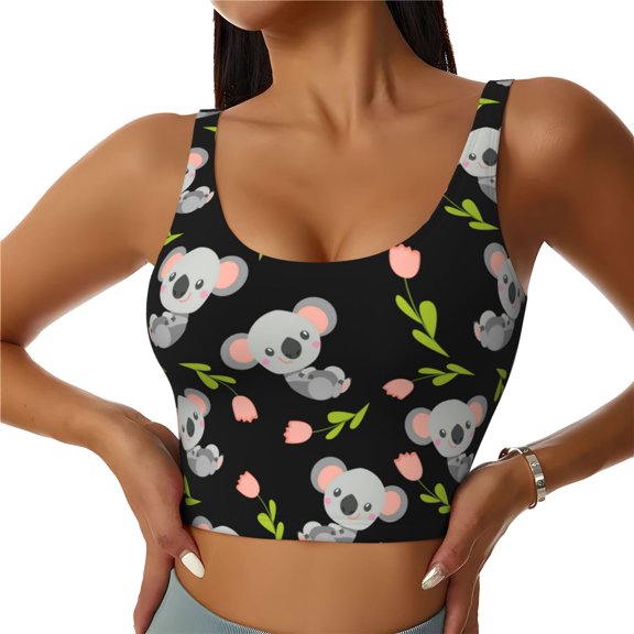 Sports Bras for Women High Support -Pink Tulip Gray Koala Soft Athletic Crop Workout Tank Top for Women