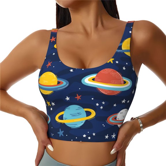 Sports Bras for Women High Support -Planets And Stars Soft Athletic Crop Workout Tank Top for Women