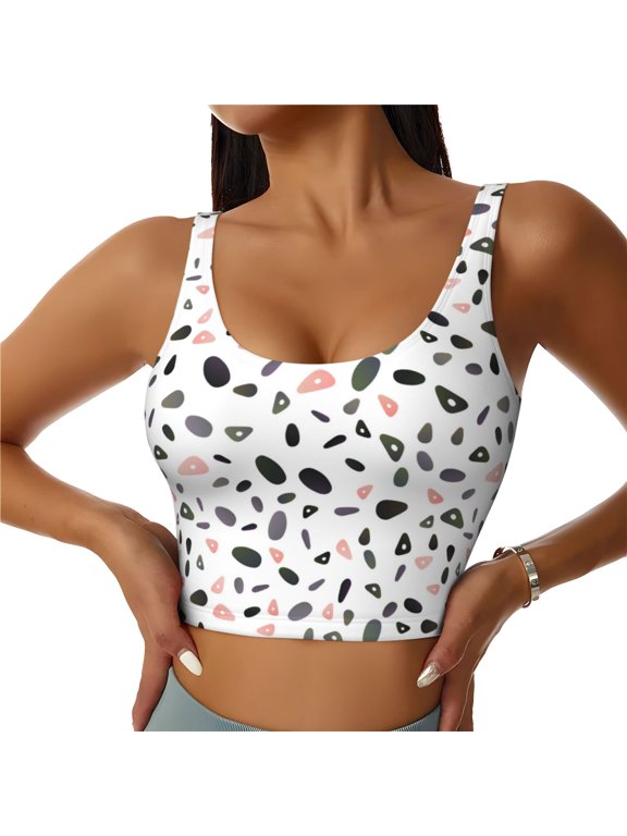 Sports Bras for Women High Support -Polygonal Circles Pattern Soft Athletic Crop Workout Tank Top for Women