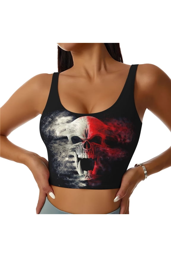 Sports Bras for Women High Support -Red And White Screaming Demon Skull Soft Athletic Crop Workout Tank Top for Women