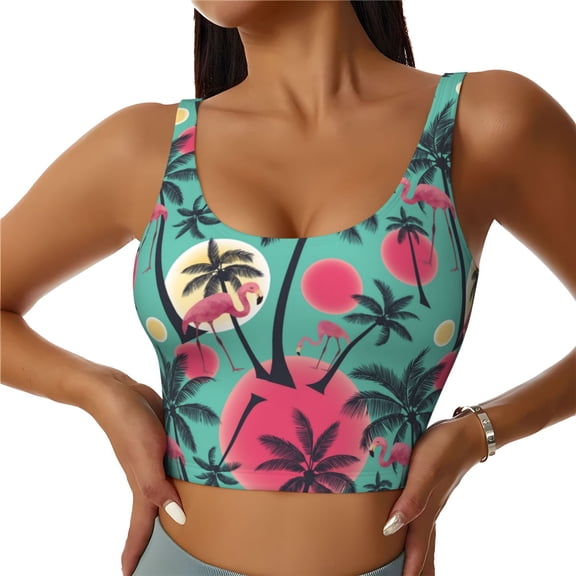 Sports Bras for Women High Support -Red Bird Palm Trees Soft Athletic Crop Workout Tank Top for Women