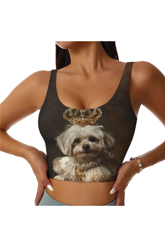 Sports Bras for Women High Support -Regal Dog In Royal Attire Soft Athletic Crop Workout Tank Top for Women