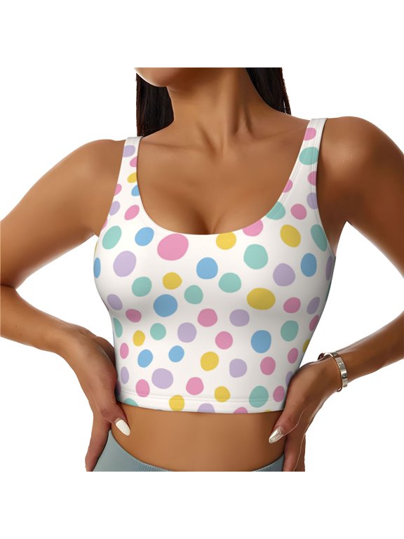Sports Bras for Women High Support -Retro Dots Spots Blots Circle Soft Athletic Crop Workout Tank Top for Women
