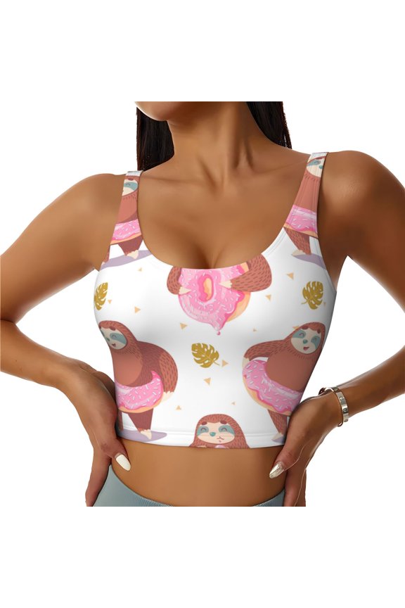 Sports Bras for Women High Support -Sloth With Donuts1 Soft Athletic Crop Workout Tank Top for Women