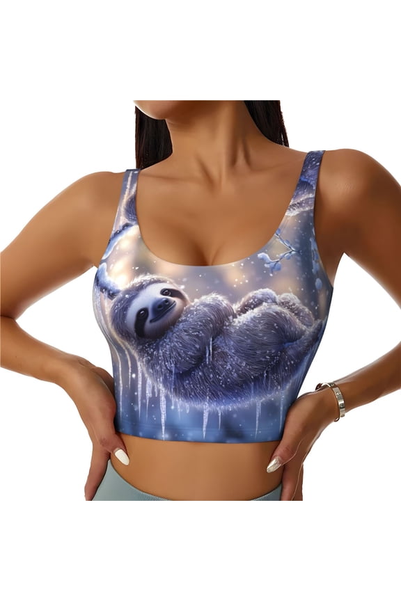 Sports Bras for Women High Support -Snowy Cute Sloth Soft Athletic Crop Workout Tank Top for Women