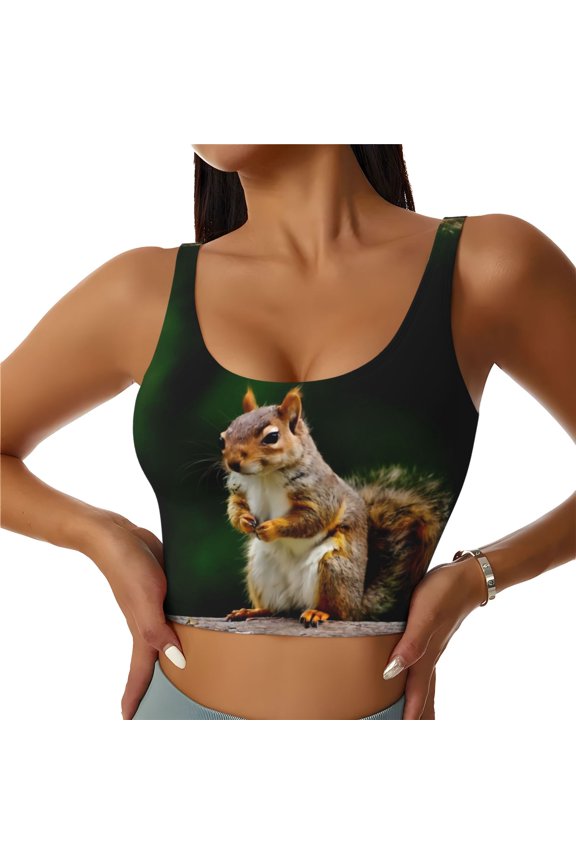 Sports Bras for Women High Support -Squirrels Eating Peanuts On The Tree Soft Athletic Crop Workout Tank Top for Women