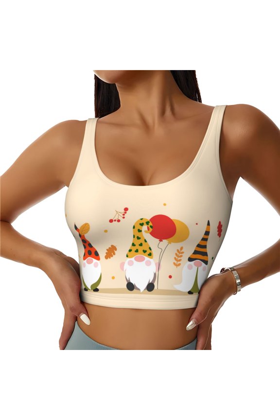 Sports Bras for Women High Support -Three Gnomes With Balloons Soft Athletic Crop Workout Tank Top for Women