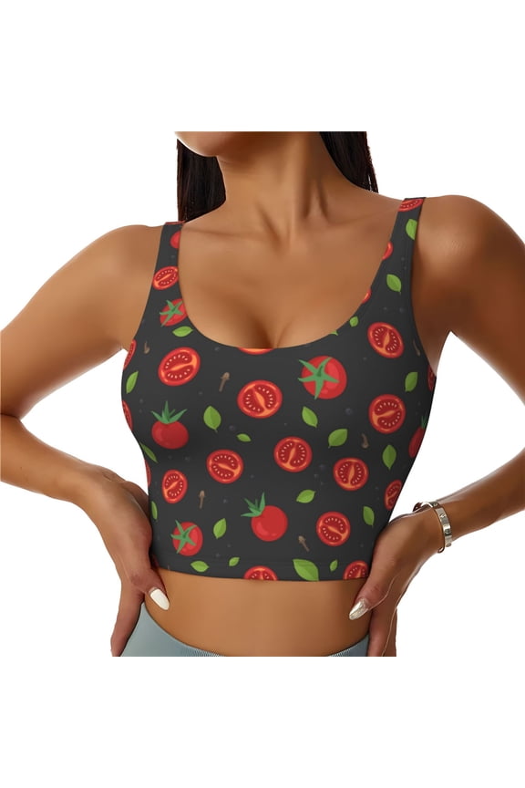 Sports Bras for Women High Support -Tomatoes1 Soft Athletic Crop Workout Tank Top for Women