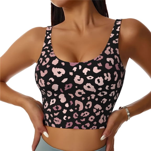 Sports Bras for Women High Support -Trendy Shiny Rose Gold Leopard Soft Athletic Crop Workout Tank Top for Women