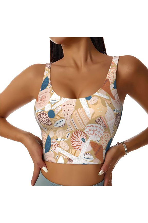 Sports Bras for Women High Support -Tropical Beach Sea Shell Soft Athletic Crop Workout Tank Top for Women