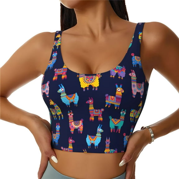 Sports Bras for Women High Support -Tropical Colorful Cute Alpaca Soft Athletic Crop Workout Tank Top for Women