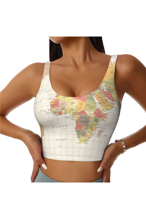 Sports Bras for Women High Support -Vintage World Map1 Soft Athletic Crop Workout Tank Top for Women