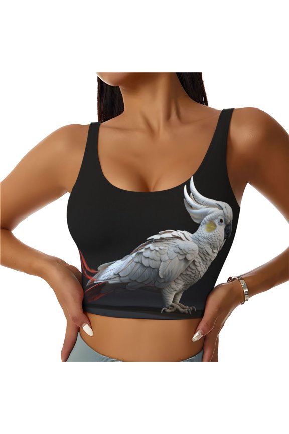 Sports Bras for Women High Support -White Red Cockatoo Soft Athletic Crop Workout Tank Top for Women