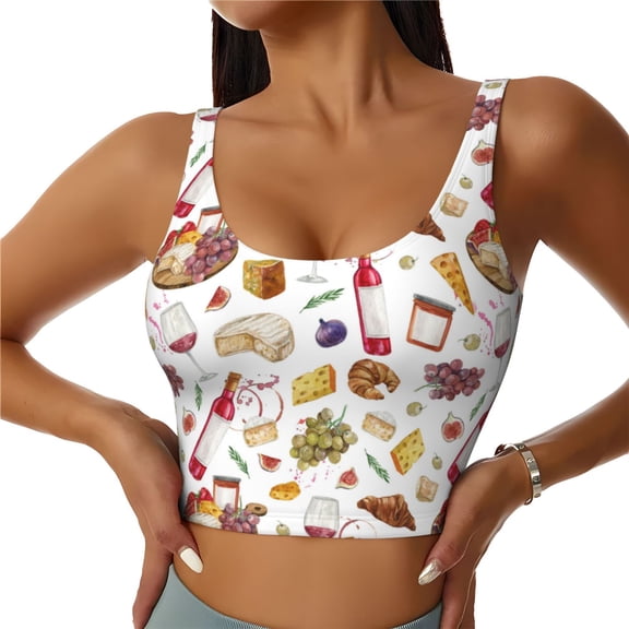 Sports Bras for Women High Support -Wine Print No.J942 Soft Athletic Crop Workout Tank Top for Women