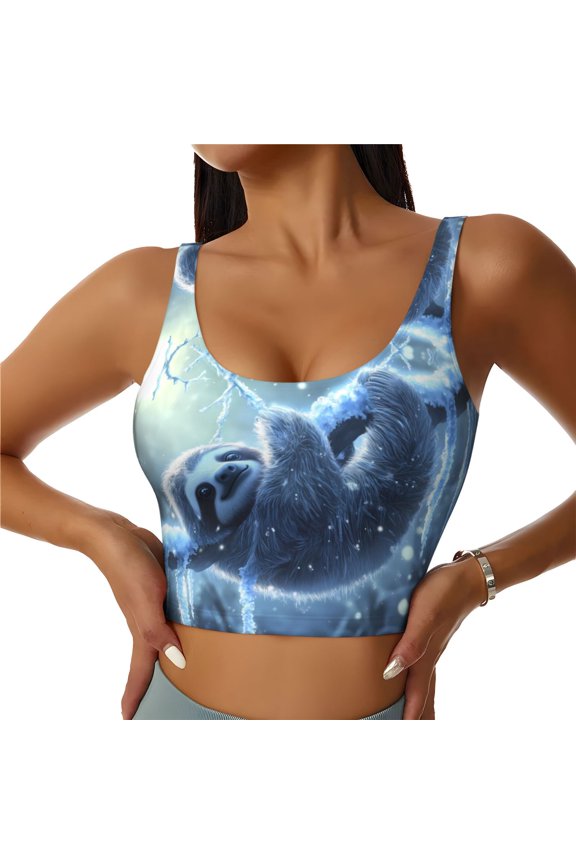 Sports Bras for Women High Support -Winter Cute Sloth Soft Athletic Crop Workout Tank Top for Women