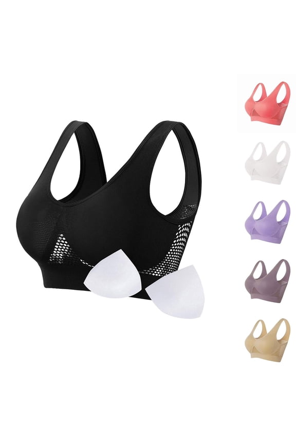 Sports Bras for Women Large Bust Plus Size Seamless Wirefree Yoga Bra with Removable Pads Black S-9XL