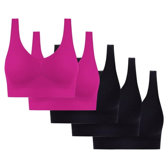 Sports Bras for Women Large Bust Seamless Comfort Wire-Free Bra 5-Pack Soft Breathable Racerback for Gentle Lift Black (4XL) Up To 65% Off!