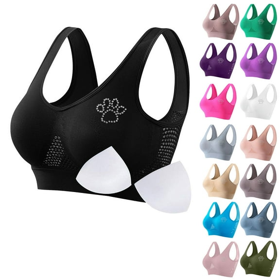Sports Bras for Women Large Bust Seamless Sports Bra Wirefree Yoga Bra With Removable Pads Black Up to 65% Off!