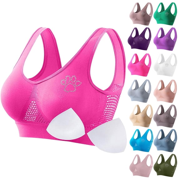 Sports Bras for Women Large Bust Seamless Sports Bra Wirefree Yoga Bra With Removable Pads Hot Pink Up to 65% Off!