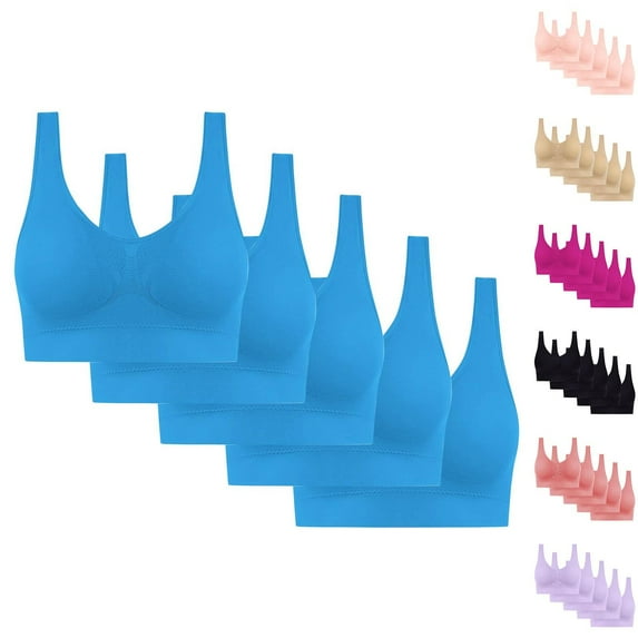 Sports Bras for Women Large Bust Ultra-Comfort Wireless Seamless Racerback Bra Breathable Light Lift Tank Style 5-Pack Blue S-4XL Up To 65% Off!