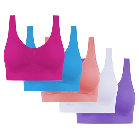 Sports Bras for Women Large Bust Ultra-Comfort Wireless Seamless Racerback Bra Breathable Light Lift Tank Style 5-Pack Purple (4XL) Up To 65% Off!