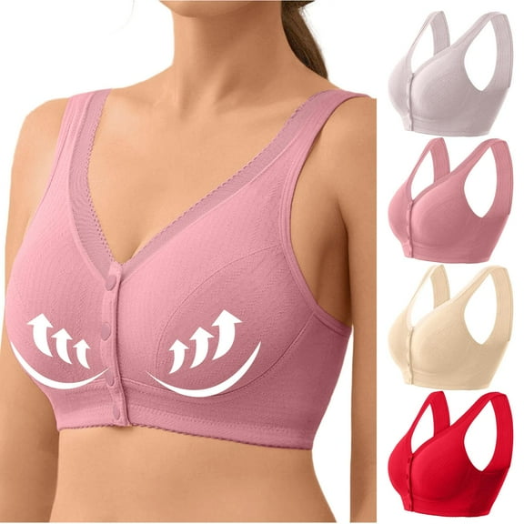 Sports Bras for Women Large Bust Underpants And Bra Without Underwire Cotton Gather Plussize Summer Thin Bra Front Button Vest Pink Up to 65% Off!