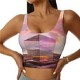 thumbnail image 1 of Sports Bras for Women - Lavender Fields Mirror Cube Seamless Yoga Bra Workout Crop Top with Removable Pads, 1 of 7