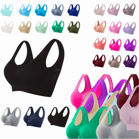 Sports Bras for Women Mesh Breathable Wireless Lightweight Padded Yoga Workout Bra Wide Strap Comfort Athletic Underwear