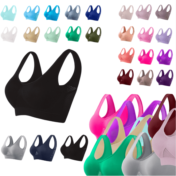 Sports Bras for Women Mesh Breathable Wireless Lightweight Padded Yoga Workout Bra Wide Strap Comfort Athletic Underwear