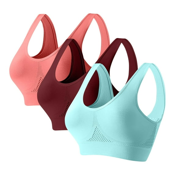 Sports Bras for Women Multipack Plus Size 3Pc Seamless Wirefree Yoga Bra with Removable Pads Wine S-6XL
