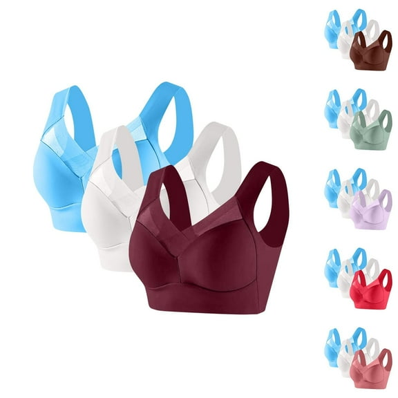 Sports Bras for Women No Underwire Plus Size 3Pc No Steel Ring Lactation Bra Back Adjustment Yoga Running Bra Coffee L-7XL