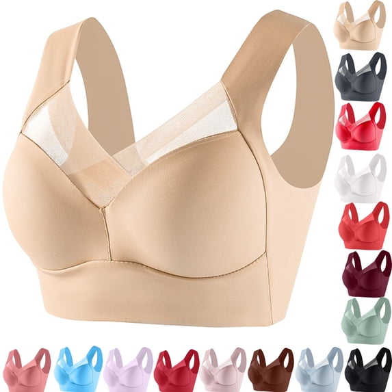 Sports Bras for Women No Underwire Plus Size Strapless Lace Vest Underwear with Thin Side Collection And Daily Bra Beige L-7XL