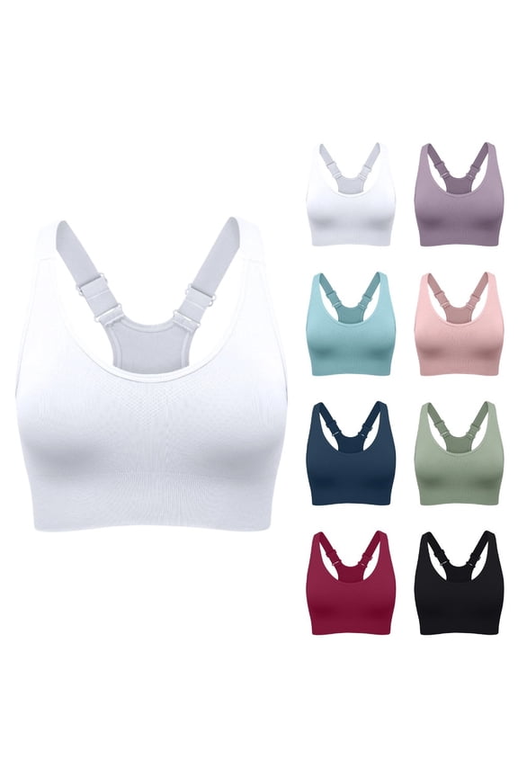 Sports Bras for Women Pack Racerback High Support Bras with Adjustable Straps-Padded Seamless Yoga Bra 21# White 32