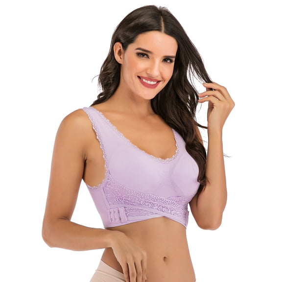 Sports Bras for Women, Padded Seamless High Impact Support for Yoga Gym Workout Fitness, Purple, L