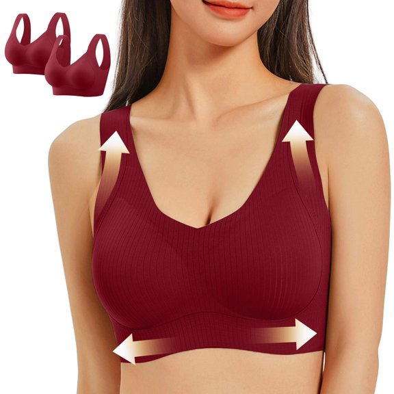 Sports Bras for Women Plus Size 2Pcs Underwear Bra Everyday Underwear Red M-6XL
