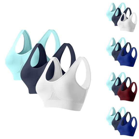 Sports Bras for Women Plus Size 3Pc Seamless Wirefree Yoga Bra with Removable Pads White S-6XL