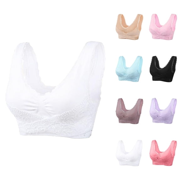 Sports Bras for Women Plus Size Front Cross Lace Trim Side Closure Seamless Wireless Push Up Bralettes Workout Yoga Bra