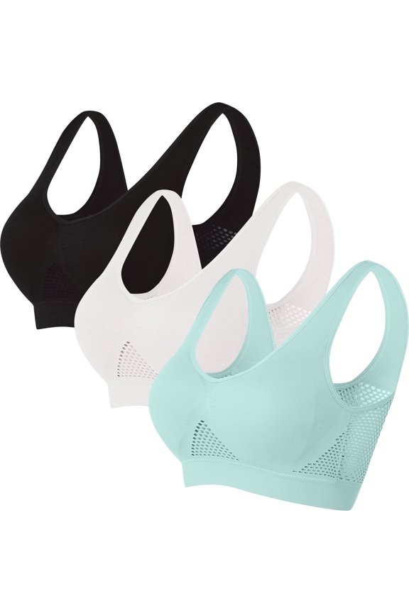 Sports Bras for Women Plus Size Multipack 3 Pack S-5X Pullover Wireless Push Up Full-Coverage High-Impact Underwear Bralettes