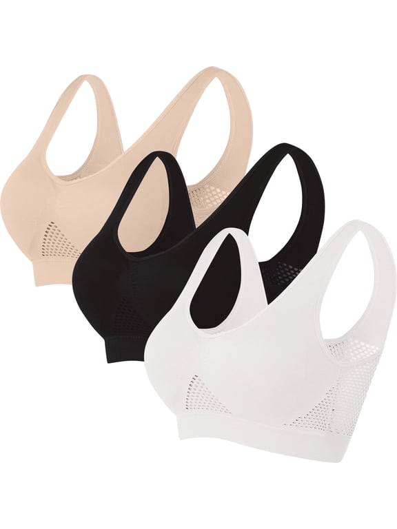 Sports Bras for Women Plus Size Multipack 3 Pack S-5X Pullover Wireless Push Up Full-Coverage High-Impact Underwear Bralettes