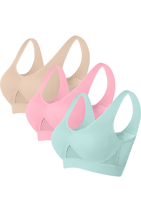 Sports Bras for Women Plus Size Multipack 3 Pack S-5X Pullover Wireless Push Up Full-Coverage High-Impact Underwear Bralettes