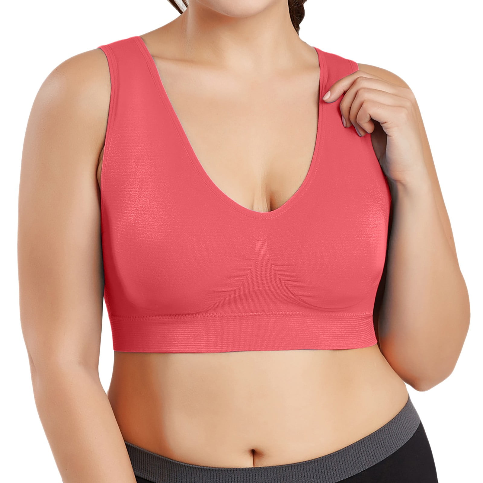 Sports Bras for Women Plus Size Push-Up Seamless Bra Solid Print Watermelon  Red Xxxxl 1-Pack 