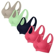 SINPILING S-5X Sports Bras Plus Size for Women Multipack 5 Pack Pullover Wireless Push Up Bralettes Stretchy Nylon High-Impact Workout Underwear Bra Clearance