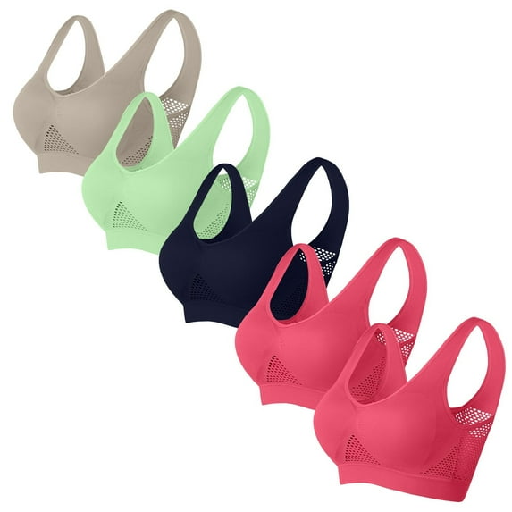S-5X Sports Bras Plus Size for Women 5 Pack No Underwire Stretchy Pullover Bralettes Casual Breathable Push-Up Multipack Nylon Underwear