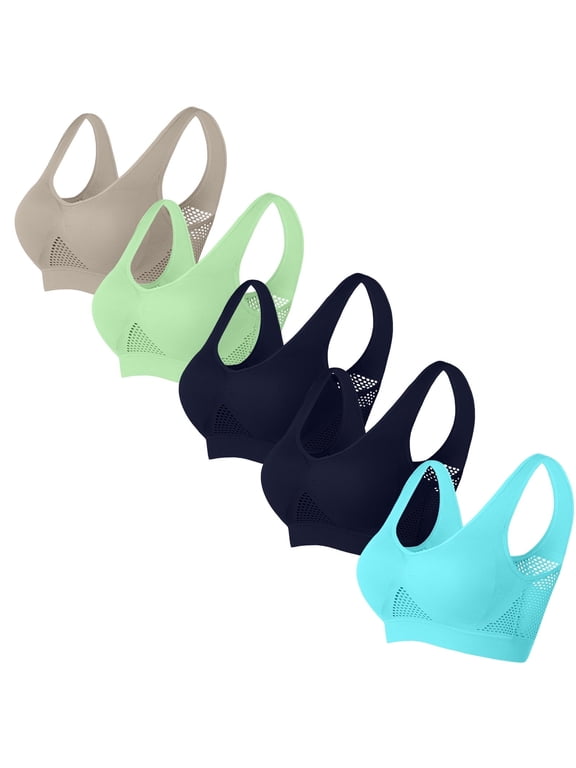 Sports Bras for Women Plus Size S-5XL 5 Pack Wireless Bralettes Ladies Stretchy Pullover Multipack Push Up Support Athletic Underwear Bra