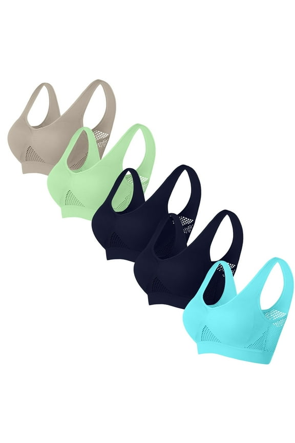 Sports Bras for Women Plus Size S-5XL 5 Pack Wireless Bralettes Ladies Stretchy Pullover Multipack Push Up Support Athletic Underwear Bra